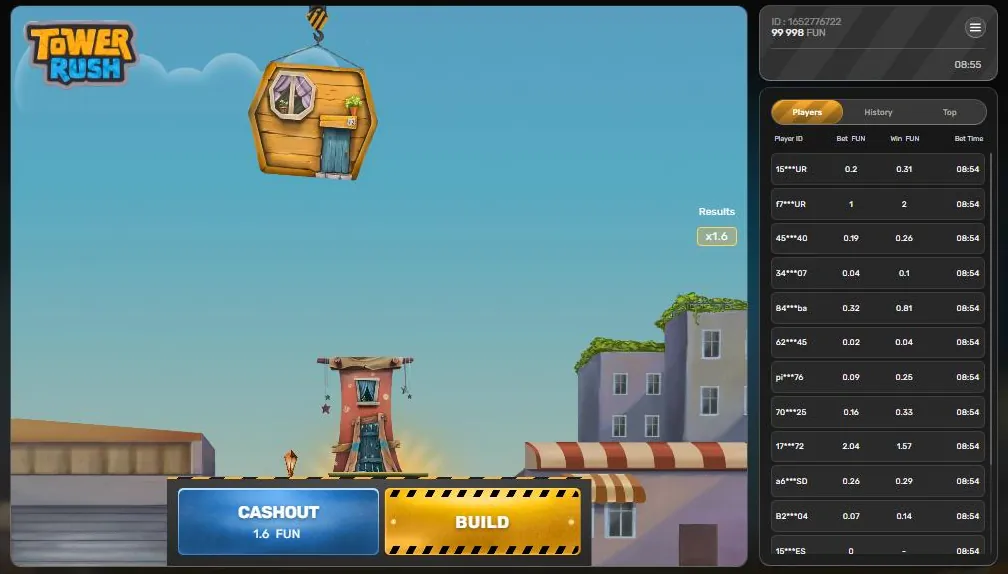 Tower Rush CASHOUT 1.6 Fun setelah lantai pertama dengan odds x1.6 Tower Rush CASHOUT 1.6 Fun setelah lantai pertama dengan odds x1.6
