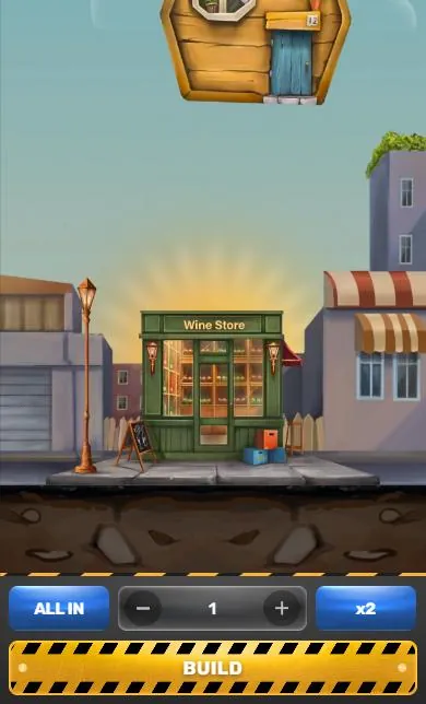 Tower Rush demo Galaxsys: menara di atas Wine Store dan tombol BUILD Tower Rush demo Galaxsys: menara di atas Wine Store dan tombol BUILD