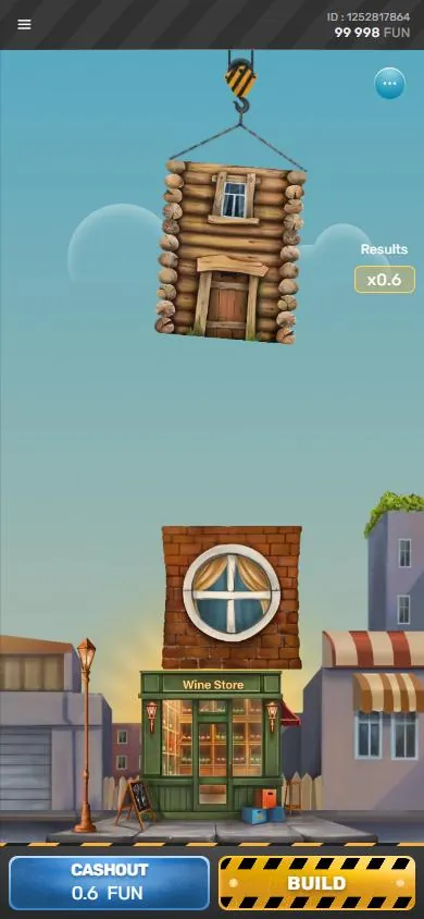 Tower Rush versi mobile: menara dua lantai, Results x0.6 dan tombol CASHOUT Tower Rush versi mobile: menara dua lantai, Results x0.6 dan tombol CASHOUT