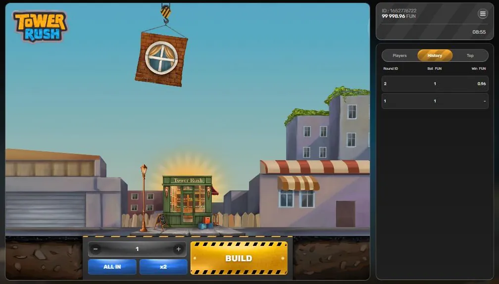 Tower Rush tab History dengan riwayat taruhan dan hasil putaran Tower Rush tab History dengan riwayat taruhan dan hasil putaran